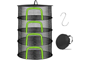 ‎COOPACHE Coopache Trockennetz Kräuter Schwarz, 4-lagiges Kräutertrockner Hängend mit S-förmige Haken, Zipper Plant Drying Rack, Mesh Trockennetz für Pflanze, Fleisch, Blumen