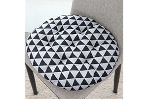 FANSU Coussin de Chaise Rond, Style Moderne Galette de Chaise Lin Coussins de Chaise Epais Tatami Respirant Coussin Chaise pour Intérieur Extérieur Jardin Patio (Triangle Noir,40cm)