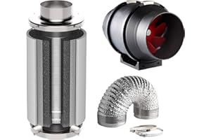 NITO GROW EQUIPMENT Generic Climatisation Kit avec ventilateur tubulaire : 320 m³/h + filtre à charbon actif 360 m³/h + tuyau de 10 m (360 m³/h) Extracteur / Ventilateur Growbox