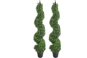 Leaf LEAF-7164-PAIR Artificial Boxwood Tower Tree Topiary Spiral Twist Metal Top Design UK, 120cm