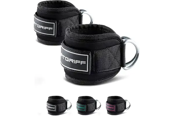 Fitgriff® Tobilleras Poleas Gym V3 (2 Piezas) - Correas Tobillo Gimnasio para Patadas Gluteos, Fitness - Accesorios de Ejercicio