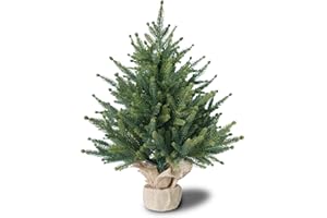 VITALISMO 2FT Small Christmas Tree, PE Branches with Burlap Bag Base, Table top artificial xmas tree for Christmas Decorations, Home, Kitchen, Dining