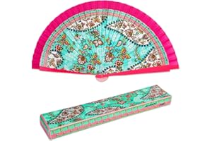 PRACTICDOMUS Ventaglio Pieghevole in Tessuto di Cotone Stampato e Legno (02 Pachamama)