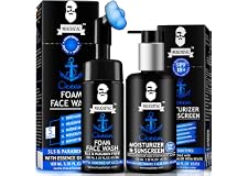 Muuchstac Ocean Foam Face Wash & Ocean Moisturizer & Sunscreen for Men, Fighting Acne & Pimple, Matte Look SPF 18+ Cream with