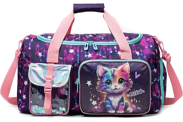 HTgroce Poolväska Väska Resväska Flicka Vecka Strand Fotboll Gym med Skofack, A-djup lila Katze, 50.8 cm x 27.9 cm x 20.8 cm, Resväskor