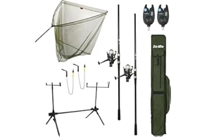 FISH-XPRO Karperset - Komplette Angelausrüstung für Karpfenangler - Rute, Rolle, Bissanzeiger, Swinger & Mehr - Hochwertiges Set für Anfänger und Experten - Inklusive Futteral