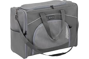 Petsfit Sac de Transport pour Chat Chien avec 2 Coussins - Caisse de Transport Pliable Bandoulière Démontable Lavable, pour Voyage Avion, Voiture, L/Gris