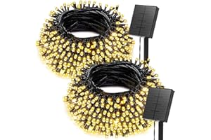 SOLARBABY Luci Natale Esterno Solare, 2×20M 200LED Catena Luminosa Esterno Solare,8 Modalità Impermeabili luci Solari da Giardino Decorative per Natale Albero Patio,Bianco Caldo