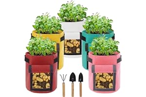 CSKUNXIA 5 Pack 10 Gallon Potato Grow Bag, Potato Planting Bag, Colorful Plant Grow Bags with Handles, Garden Planter Pots with Harvest Window for Potatoes, Carrots, Tomatoes with Tools, Mixed Color 2