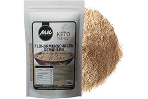 MK NUTRITION Flohsamenschalen 500 g gemahlenes Pulver - natürliche Ballaststoff gemahlen Psyllium Husk powder - vegan - Low Carb - Ballaststoffreich - ohne Zusätze - Ersatz für Mehl in Keto-Diät