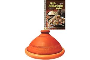 MARRAKESCH Tajín, original de Marruecos, incluye libro de cocina norte africana, olla de barro para cocinar, Tuareg Ø 26 cm, para 1-3 personas, hecho a mano de Marrakech, libre de sustancias nocivas