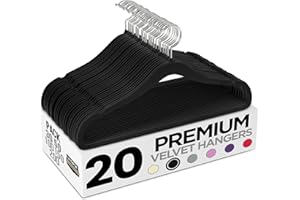 Utopia Home Velvet Coat Hangers Adult - Heavy Duty Velvet Clothes Hangers - Premium Non-Slip Hangers for Clothes - 360 Degree Swivel Hook - Black, Pack of 20