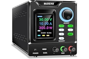 RUZIZAO Alimentatore da Laboratorio Programmabile 30V 10A, Alimentatore da Banco Regolabile con Software, Manopola Encoder, Memoria, Interruttore di Uscita, Pulsante di Blocco e Porta di Ricarica USB