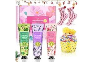 LDUMODUW Prezenty dla kobiet, zestaw 3 prezentów bożonarodzeniowych, kremowe do rąk, 2 pary przytulnych skarpet dla kobiet, kremy do rąk, mały kalendarz adwentowy, na urodziny, rocznicę, Walentynki