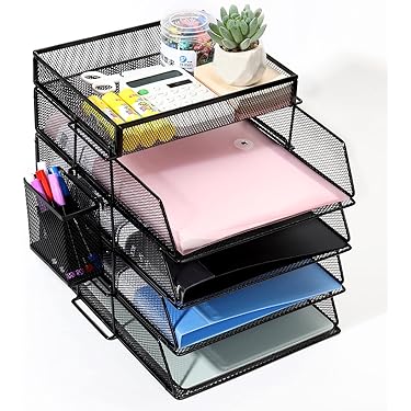 Vassoio Portadocumenti Exerz - 2 Pezzi In Rete Metallica | Organizer Scrivania A4 | Nero