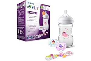 Philips Avent SCD287/25 Pack cadeau Biberon Natural 260ml + 2 sucettes + attache-sucette, motif Licorne
