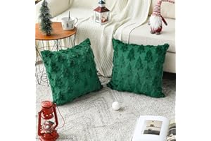 Artoid Mode Künstliche Pelz Grün Kiefern Xmas Bäume Weihnachten Kissenbezüge 2er Set, 40x40 cm Winter Plüsch Samt Zierkissenbezug Schlafzimmer Deko