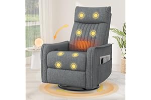 ‎SRFZLUXY Srfzluxy Fernsehsessel Massagesessel mit Liegefunktion, Relaxsessel mit Wärme und Massage, 360°Drehbarer TV Sessel Wohnzimmer, Schaukelstuhl mit Gepolsterte Kopfstütze, 2 Seitentaschen