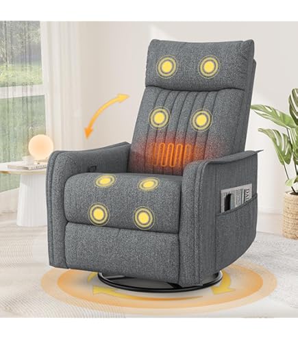 Burdell 88cm Wide Grey Bonded Leather 360 Degree Ergonomic Swivel Base Recliner Massage Heat Chair And Footstool~5060980883883 01c Mp