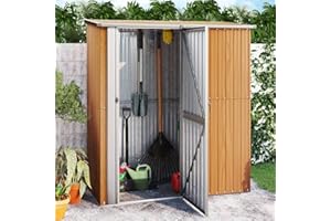 IKAYAA Capanno per Attrezzi da Esterno Capanno Giardino Casetta da Giardino Box Attrezzi Giardinaggio Casetta per Attrezzi in Metallo Tetto a Uno spiovente n Acciaio Zincato-Marrone-180,5x97x209,5 cm