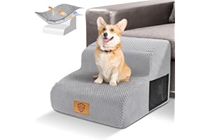 HEVOL Thihome Hundetreppe für Kleine Hunde, Hunderampe, 2 Stufen Haustiertreppe mit Waschbarer Bezug, Treppe für Hunde, Tragbar Wasserdicht Katzentreppe aus Schwamm für Sofa Bett