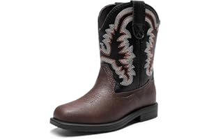 DREAM PAIRS Kids Boys Girls Cowboy Boots Western Square Toe Riding Mid Calf Knee High Boots