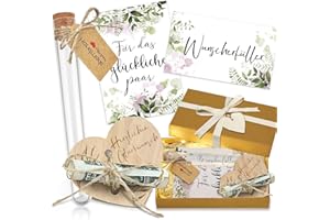 ‎INYESKON Hochzeitsgeschenke für Brautpaar, INYESKON Geldgeschenke Hochzeit Hochzeitsgeschenk Geld Hochzeitskarte Personalisiert mit Lichterkette Raffia Gras Holz Herz Geschenkbox Verpackung Geschenkideen