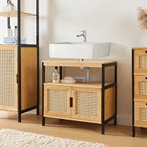 ESituro Aradietto Sottolavabo Da Bagno Da Cucina Obile A Terra Con 2 Ante In Legno Bianco