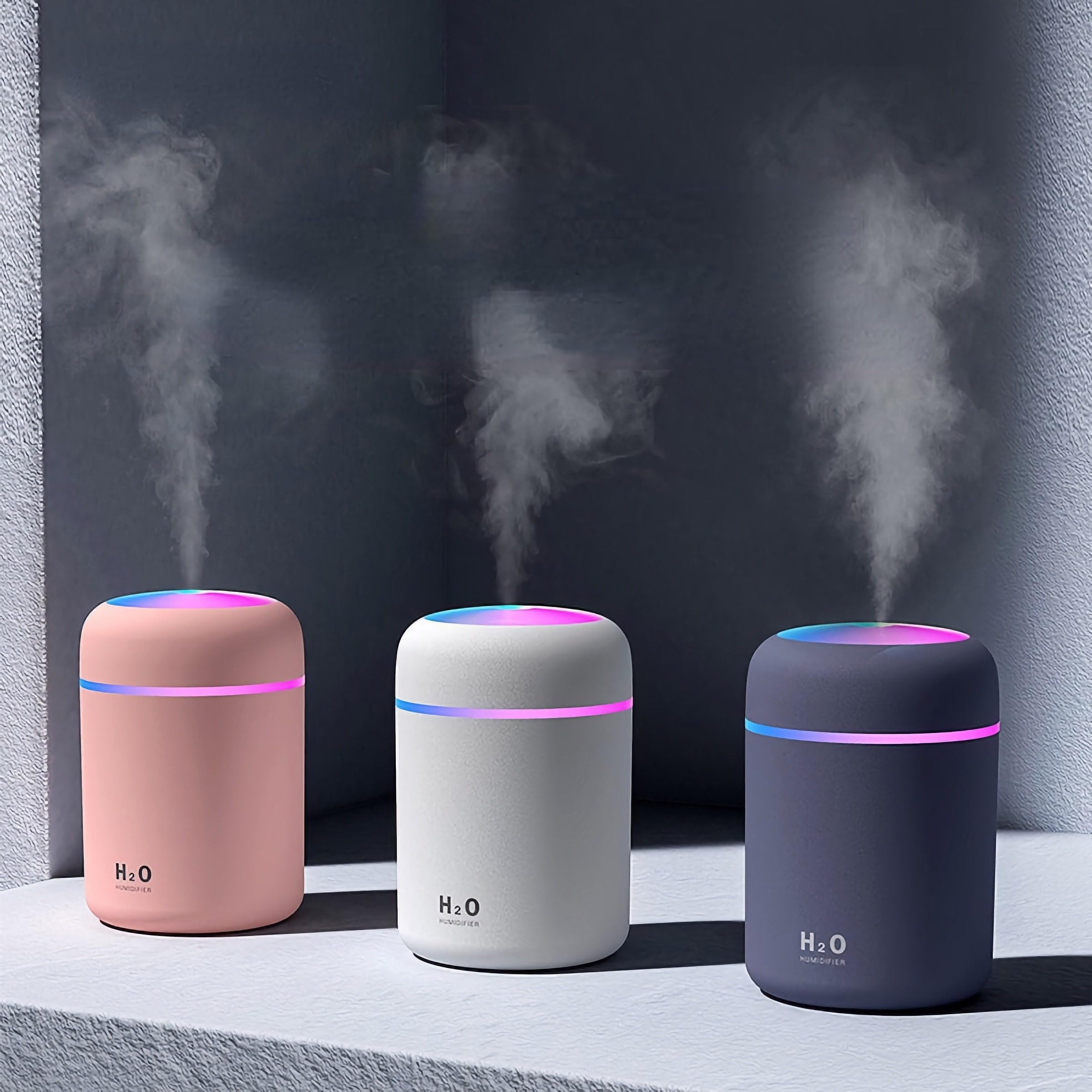 GNANISHWA Cool Mist Humidifier for Room with LED Light | Quiet USB-Powered Ultrasonic Humidifier for Bedroom, Office, Baby, Car | Not for Essential Oils (Multicolor)