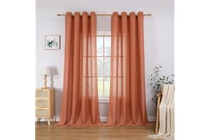 ‎CUCRAF CUCRAF Leinen Vorhänge mit Ösen 2er Set H 225 x B 140 Terrakotta Halbtransparente Leinenvorhang Wohnzimmer Leinenoptik Voile Gardinen Leinenfarbe Schlafzimmer Stores