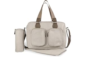 My Babiie Changing Bag Tote - With Insulated Bottle Holder, Portable Changing Mat, Baby Travel Bag, Nappy Messenger Bag, 2 Front Pockets