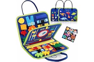 iewrtcin Montessori Busy Board for 1-4 Year Olds, Sensory Toy for Toddlers, Preschool Educational Gift, Busy Book ，Fine Motor Skills Travel Toy for Boys and Girls (Blue)