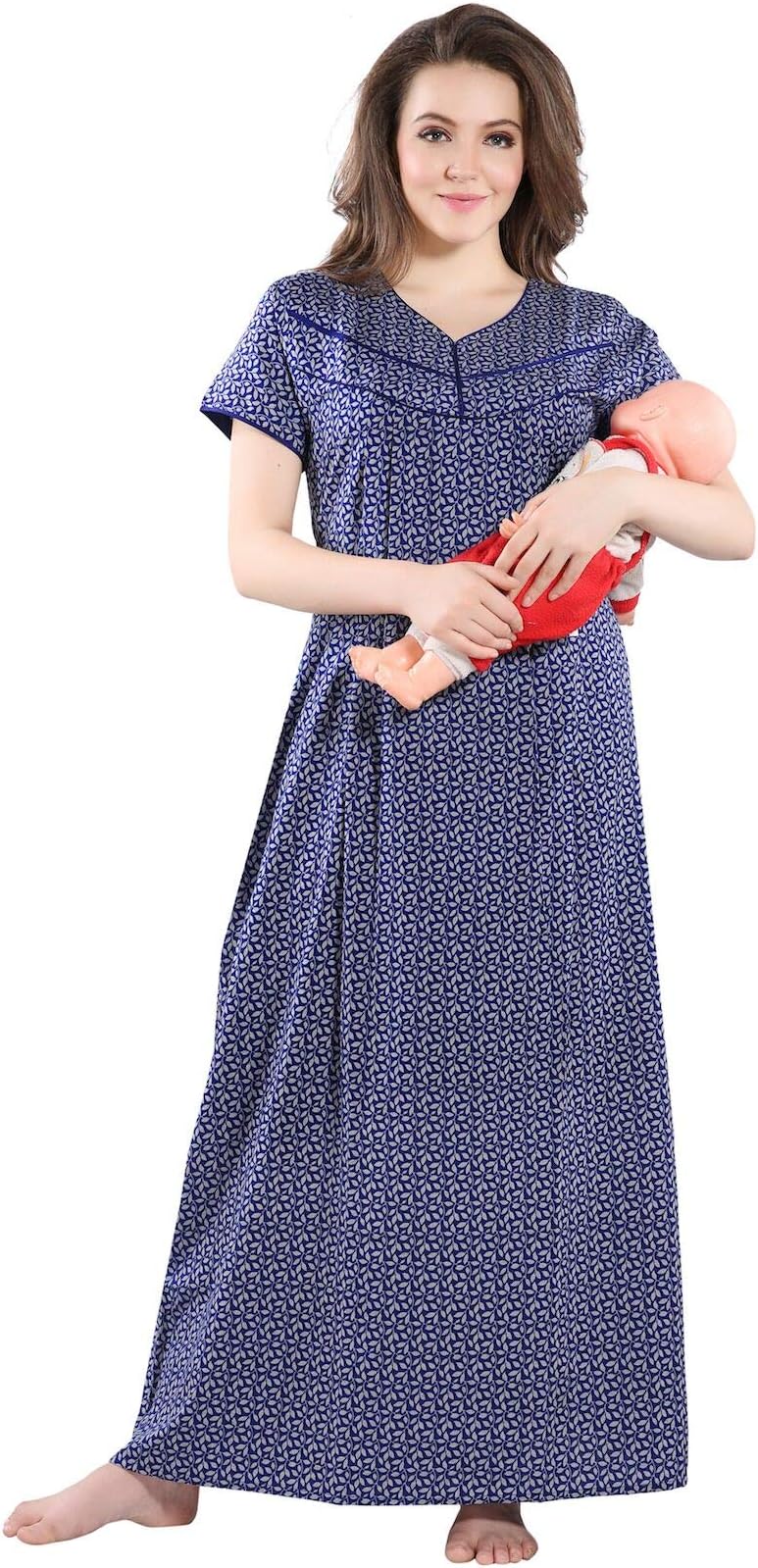 PIUWomen's Printed Feeding Nighty with Invisible Zipper