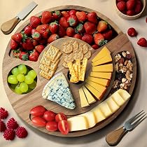 Plateau Fromage/Charcuterie Bois Luxe - Surélevé, Portable Avec Porte-Vin Et Verres