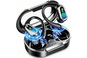 ROLOSAR Cuffie Bluetooth Sport, Auricolari Bluetooth 5.4 con 4 ENC Mic, 50 Ore Cuffie Wireless HiFi Stereo, IP7 impermeabili, Auricolare Bluetooth senza fili per Running con gancio per le, Display LED/USB-C