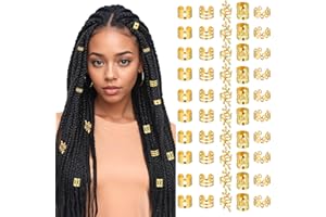 Tyqour 50 accessori per capelli in oro per trecce regolabili in metallo dreadlocks gioielli per capelli dorati per donne, gioielli a treccia con ciondolo dorato, accessori per capelli Loc Hair Jewelry