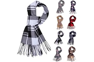 Fjquamitix Classic Winter Warm Tartan Scarf, Warm Windproof Fringe Tartan Scarves, Scottish Cashmere Feel Scarf for Unisex Business Casual