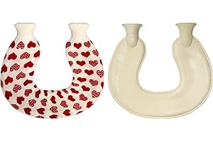 BRINGLUCK2U Borsa dell'acqua calda a forma di U con morbida copertura, Borsa Acqua Calda de 1L, con fodera in pile rimovibile e lavabile, borsa per acqua calda di alta qualità per alleviare il dolore (Rosso)