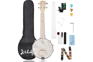 Mulucky 4 String Banjolele, Banjo Ukulele Konzertgröße 23 Zoll mit Remo Fell, geschlossener Massivholzboden, Beginner Kit mit Truss Rod Gig Bag Tuner String Strap Picks - MBU-801