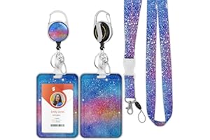 BOUTILON ID Badge Holder mit Lanyard, einziehbare ID Badge Card Holders Abnehmbare Hals Lanyard Strap mit Badge Reel und vertikale ID-Halter für Krankenschwester Studenten (Rainbow Starry Sky)
