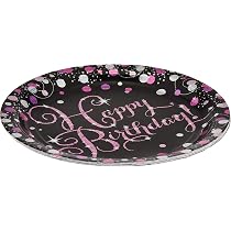 Amscan Happy Birthday Papierteller | 8 Stück, 23 Cm | Pink Mit Glitzer | Für Geburtstagsfeiern & Partys