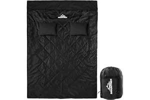 MOUNTREX Saco de dormir doble de verano para 2 personas (210 x 150 cm), saco de dormir XXL de verano con 2 almohadas para adultos, camping, exterior e interior