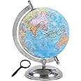 GLOBEHUB HUB Globe for Kids/Students 10 Inch height 6 Inch Diamaeter Mittal Educational Political World Globe in English Language with Magnifying Glass (Blue, 6 inch)