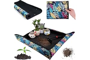 LynixTrade Potting Mat for Plant Transplanting, 30x30 Inches Thickened Repotting Mat Foldable Waterproof Oxford Potting Tray Flower Pad for Gardening Indoor Soil Workbench Shed Accessory (Green Leaf)