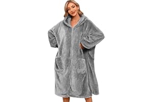 Nadeer Übergroße Hoodie Sweatshirt Damen Herren Zip Decke Kuschelpullover Langarm Pullover Oversized Pulli Blanket mit Taschen Super Weiche Gemütliche Warme Riesen-Hoodie Shirt