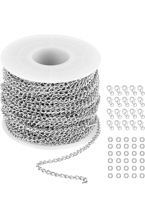 25 Catenine In Acciaio Inox Per Gioielli Fai Da Te, Lunghe 45 Cm, Spessore 1,5 Mm, Con Moschettone - 3