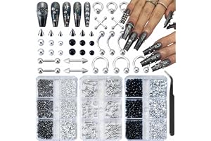 Bafutayawa 3 lådor set med nagelberlocker, svart silver gotisk punk nagelberlocker, metall strass tips för gör-det-själv-nage