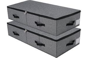 OMYGARDEN Caja de almacenamiento plegable debajo de la cama con forro de soporte de plástico, 6 asas, tapa con cremallera, mantas, edredones y organizador para dormitorio y armario, 90 x 42 x 18 cm, color negro