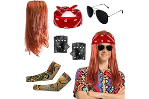 Clundoo Parrucca da uomo, Punk Gothic Rocker Kit, Vokuhila, accessorio per costume da discoteca da 70 anni '80 anni '90, rockstar, tuta da allenamento, bagno, accessorio per feste a tema, carnevale