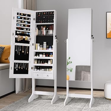 Eramaix Schmuckschrank Mit Spiegel & Schloss – Abschließbar, Organizer, 140 Cm Hoch, Schwarz/weiß